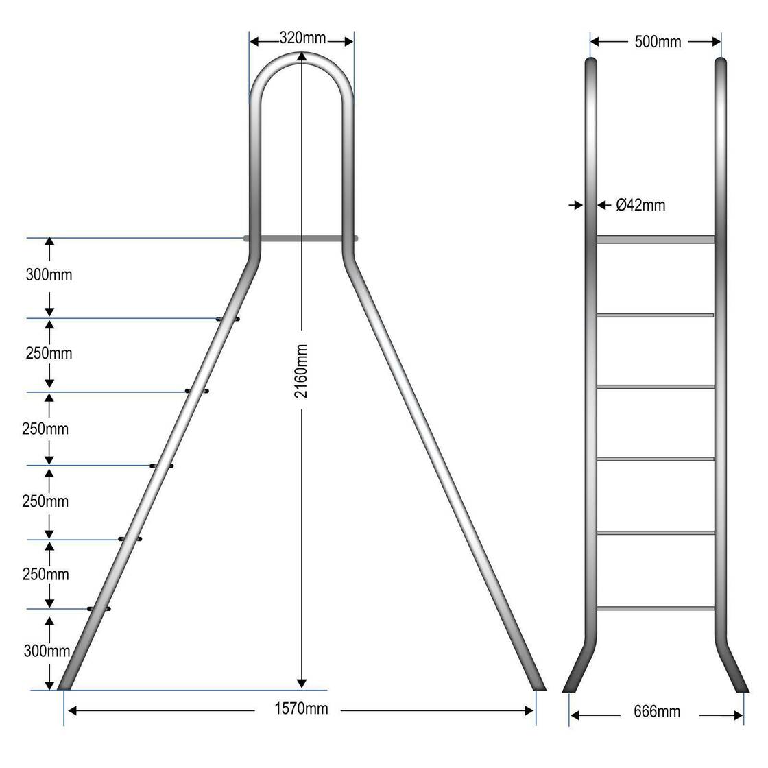 Hochbeckenleiter Classic V2A für Aufstellbecken 2 x 5 Stufen bis 150cm