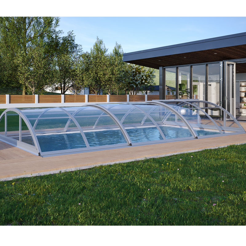 Poolüberdachung Klasik Clear A 6,40 x 3,60 x 1,0 Meter Bausatz Selbstmontage Silber Eloxiert